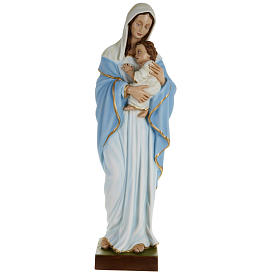 Statua Madonna con bimbo al petto 80 cm polvere di marmo dipinto