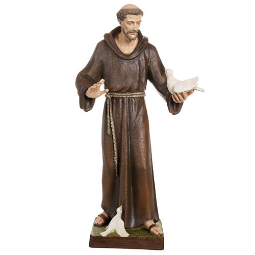 Saint Francis with doves statue, 80cm in painted reconstituted marble 1