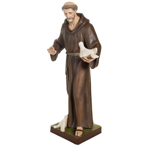Saint Francis with doves statue, 80cm in painted reconstituted marble 7