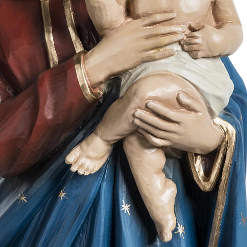 Statue Vierge à l'enfant manteau rouge marbre 60cm peinte 6