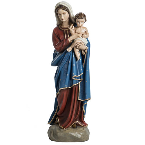 Virgin Mary with baby, red and blue mantle 23.62'' in painted reco 1