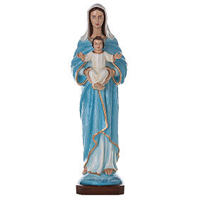 Virgin Mary and Baby Jesus statue in painted marble, 80cm
