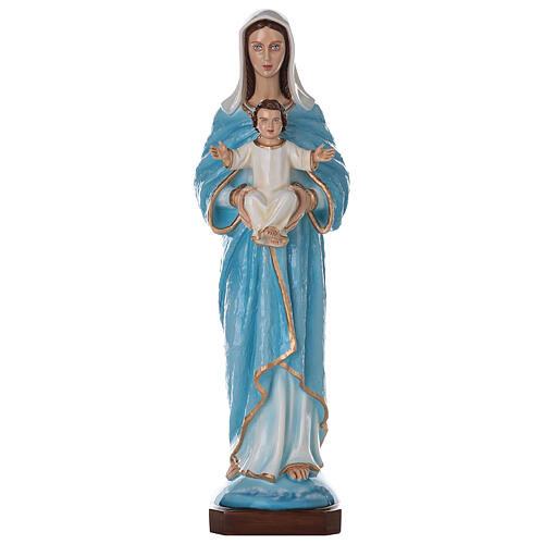Virgin Mary and Baby Jesus statue in painted marble, 80cm 1