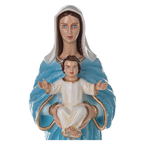 Virgin Mary and Baby Jesus statue in painted marble, 80cm 2