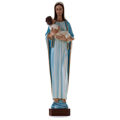 Statue Vierge à l'enfant Jésus marbre reconstitué 115 cm peint 1