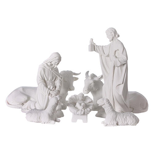 Crèche Noël 7 santons marbre reconstitué 30cm 1