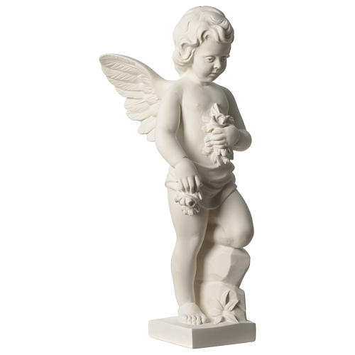 Angel throwing flowers white composite marble statue 17.5 inc 3