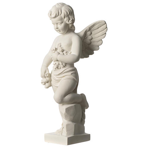 Angel throwing flowers white composite marble statue 17.5 inc 4
