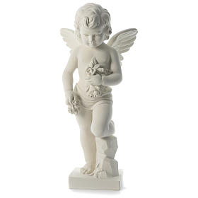 Angel with flowers white composite marble statue 29.5 inc