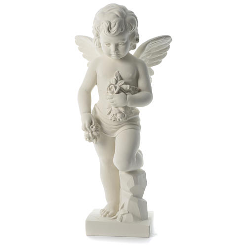Angel with flowers white composite marble statue 29.5 inc 1