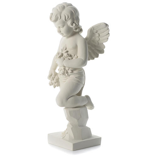Angel with flowers white composite marble statue 29.5 inc 3