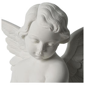 Angel statue with rose in white synthetic Carrara marble 50 cm