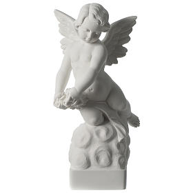 Aniołek z różą marmur syntetyczny biały z Carrary 50 cm