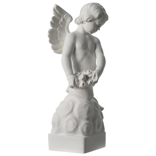 Aniołek z różą marmur syntetyczny biały z Carrary 50 cm 4