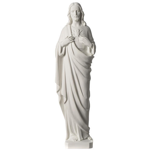 Sacred Heart of Jesus 53 cm in white Carrara marble dust 1