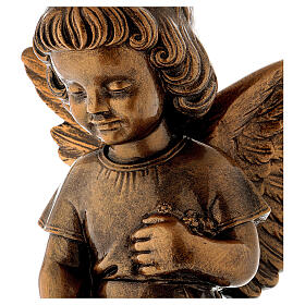 Angel with flowers statue in bronzed marble powder composite 48 cm, OUTDOOR