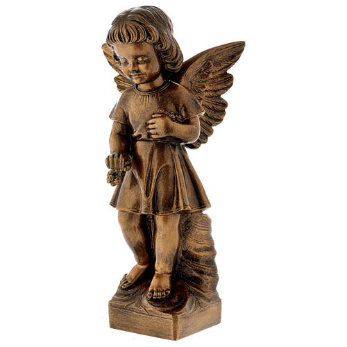 Angel with flowers statue in bronzed marble powder composite 48 cm, OUTDOOR 3