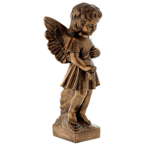 Angel with flowers statue in bronzed marble powder composite 48 cm, OUTDOOR 4