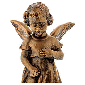 Engelchen mit Blumen 30cm Marmorpulver Bronzefinish für AUSSENGEBRAUCH