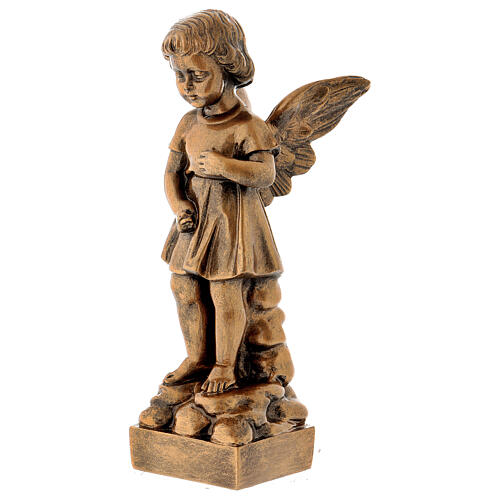 Angel with flowers statue in bronzed marble powder composite 30 cm, OUTDOOR 3