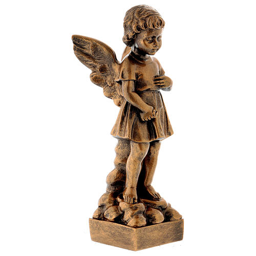 Angel with flowers statue in bronzed marble powder composite 30 cm, OUTDOOR 4