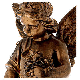 Engel mit Blumen 60cm Marmorpulver Bronzefinish für AUSSENGEBRAUCH
