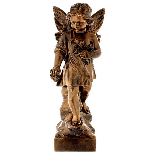 Engel mit Blumen 60cm Marmorpulver Bronzefinish für AUSSENGEBRAUCH 1
