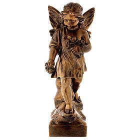 Angel with flowers statue in bronzed marble powder composite 60 cm, OUTDOOR