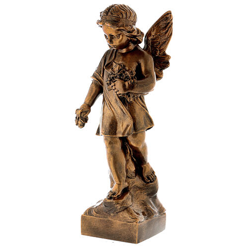 Angel with flowers statue in bronzed marble powder composite 60 cm, OUTDOOR 3