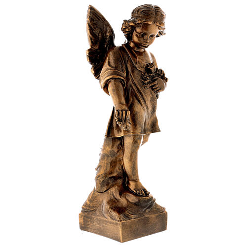 Angel with flowers statue in bronzed marble powder composite 60 cm, OUTDOOR 4