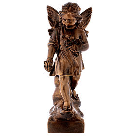 Statue in polvere di marmo di Carrara: Angelo gettafiori 60 cm polvere marmo bronzata PER ESTERNO