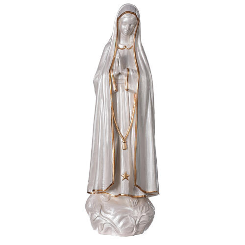 Estatua Virgen Fátima polvo mármol nacarado oro 60 cm 1