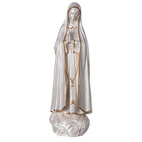 Imagem Nossa Senhora de Fátima pó de mármore acabado madrepérola com detalhes dourados 60 cm