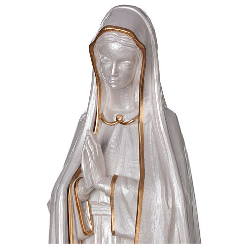 Imagem Nossa Senhora de Fátima pó de mármore acabado madrepérola com detalhes dourados 60 cm 2
