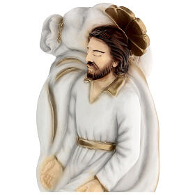 Sleeping Saint Joseph statue white robes reconstituted marble 40 cm OUTDOORS