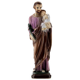 St Joseph statue with Child painted reconstituted marble 15 cm