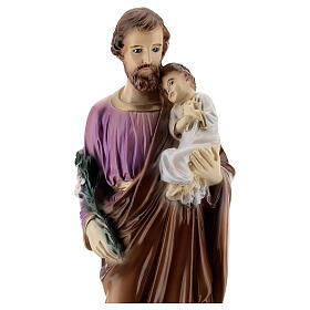 St Joseph with Jesus, painted statue, marble dust, 30 cm, OUTDOOR