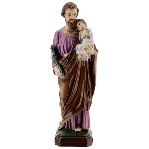 St Joseph with Jesus, painted statue, marble dust, 30 cm, OUTDOOR 1