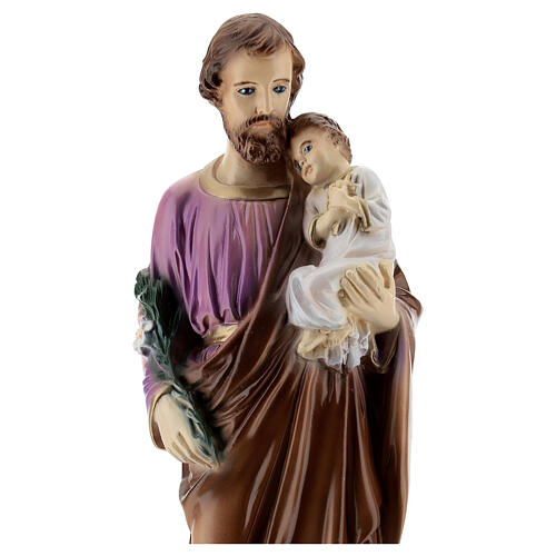 St Joseph with Jesus, painted statue, marble dust, 30 cm, OUTDOOR 2