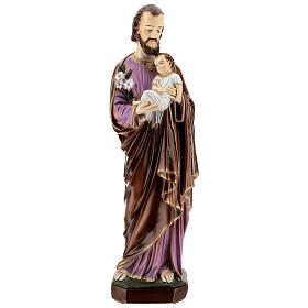 Bemalter Sankt Joseph mit Jesuskind aus Marmorstaub, 70 cm AUßEN