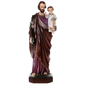Bemalter Sankt Joseph mit Jesuskind aus Marmorstaub, 100 cm AUßEN