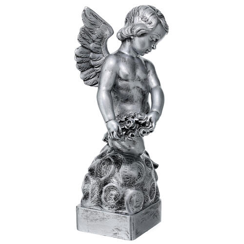 Engelchen mit Rose, Carrara-Marmor-Pulver, Silbereffekt-Finish, 50 cm 4