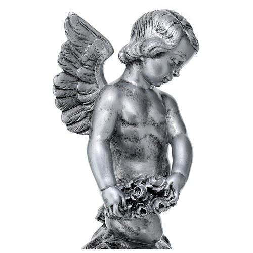 Engelchen mit Rose, Carrara-Marmor-Pulver, Silbereffekt-Finish, 50 cm 5