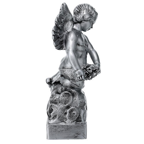 Engelchen mit Rose, Carrara-Marmor-Pulver, Silbereffekt-Finish, 50 cm 6