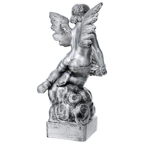 Engelchen mit Rose, Carrara-Marmor-Pulver, Silbereffekt-Finish, 50 cm 7