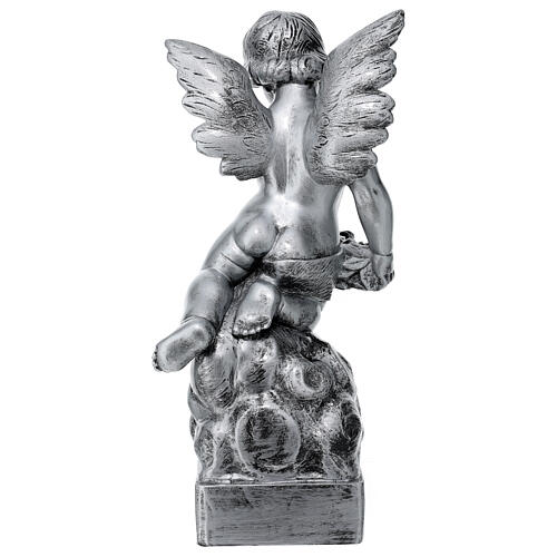 Engelchen mit Rose, Carrara-Marmor-Pulver, Silbereffekt-Finish, 50 cm 8