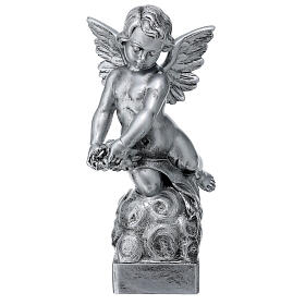 Angel with rose, synthetic marble of Carrara, silver coloured, 50 cm