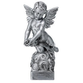 Angelito con rosa mármol sintético de Carrara plateado 50 cm