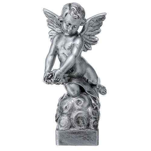 Angelito con rosa mármol sintético de Carrara plateado 50 cm 1
