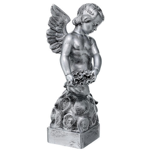 Angelito con rosa mármol sintético de Carrara plateado 50 cm 4